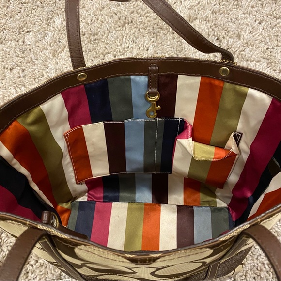 Authentic Coach Brown Stripe Tote Handbag - Picture 5 of 6